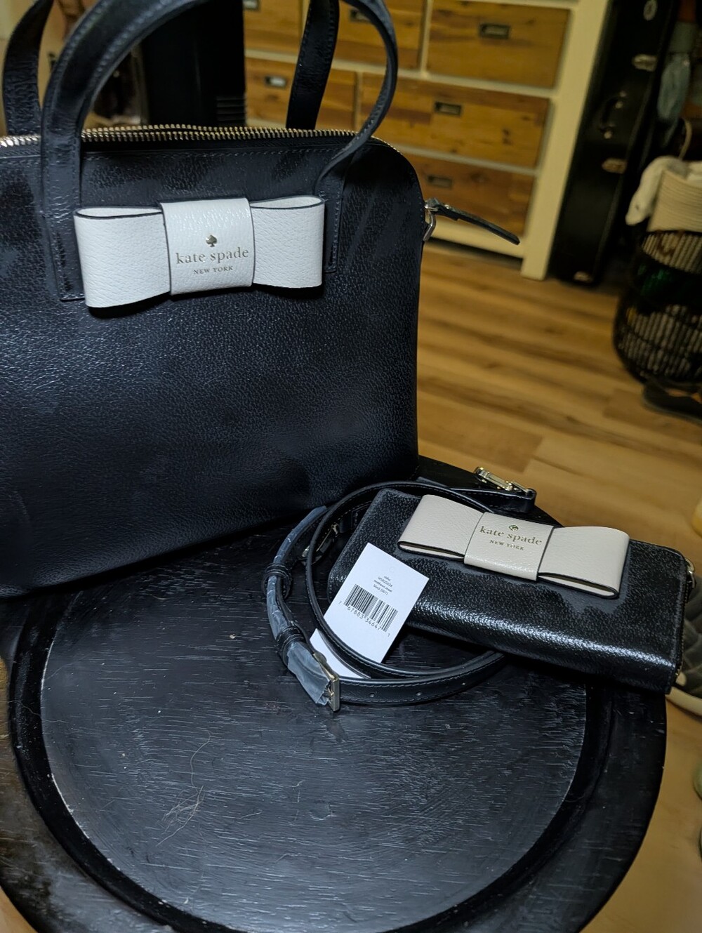 Kate Spade Matthews Street Satchel & Matching Nisha Bow Wallet Set Black White